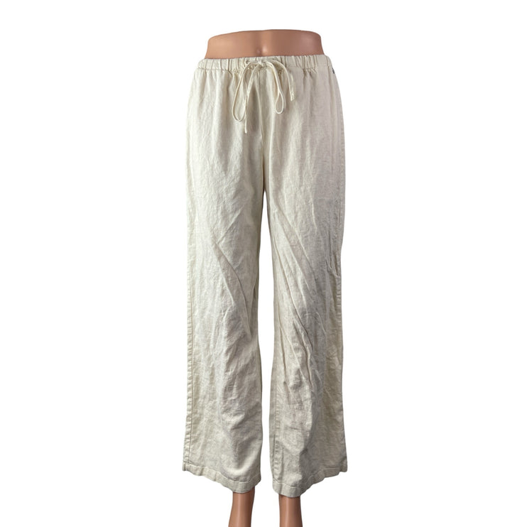 Pacific Republic Women's White High Waisted Tie Wide Leg Trousers Pants Size M
