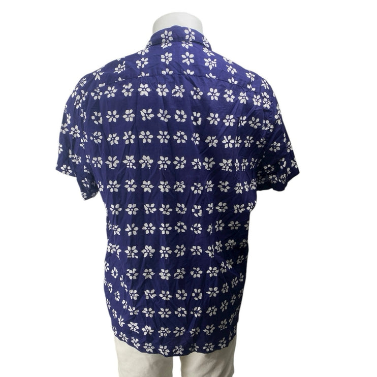 J.Crew Men's Blue Floral Short Sleeve Hawaiian Button Down Shirt Top Size L