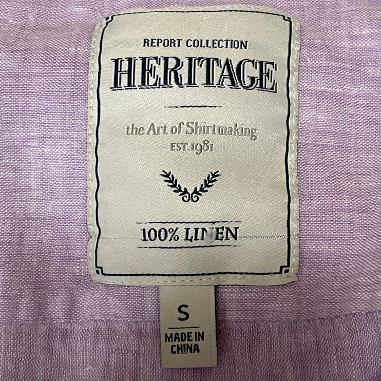 Heritage Men's Purple Lilac 100% Linen Short Sleeve Button Down Shirt Top Size S