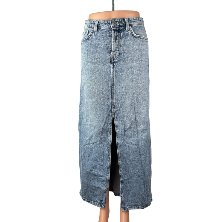 Zara Women's Light Blue High Rise Front Slit Midi Maxi Straight Denim Skirt XS