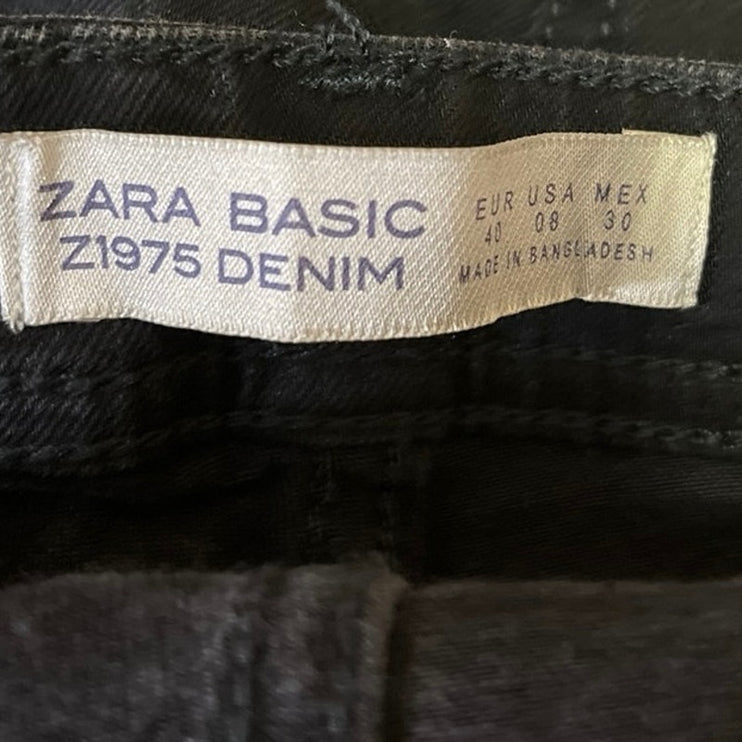 Zara Basic Black Cotton Casual Z1975 Denim High Rise Skinny Jeans Size 8