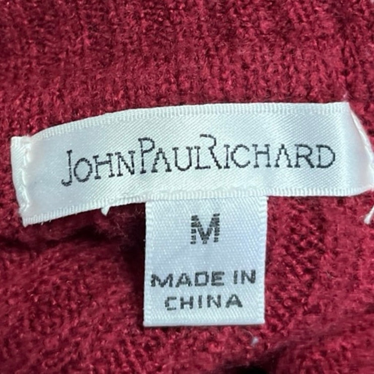 JohnPaulRichard Women's Red Ribbed Knit Turtleneck Tie Hem Sweater Top Size M