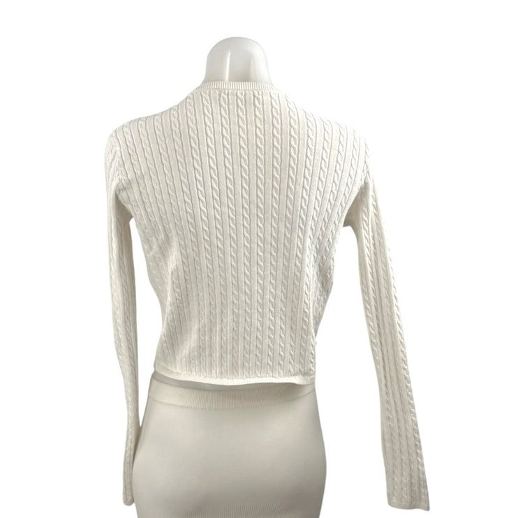 Brandy Melville Womens White Long Sleeve Cable Knit Button Up Cardigan Sweater S