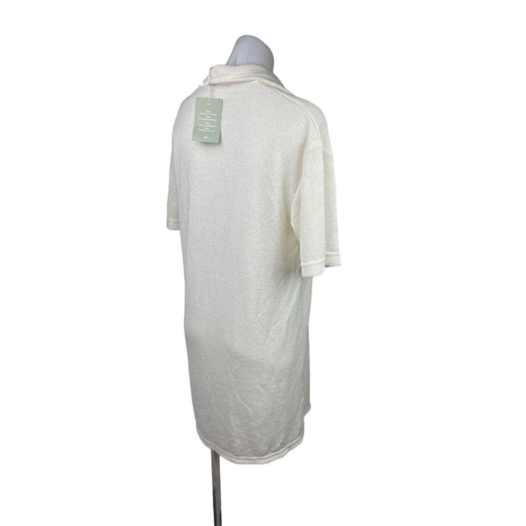 H&M NWT Cream White Short Sleeve Knit Collar Polo V-Neck Shirt Knee Dress Size S