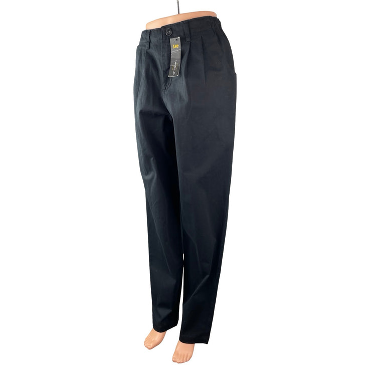 NEW Lee Womes Black Pleated High Rise Relaxed Fit Straight Trousers Pants Size 6
