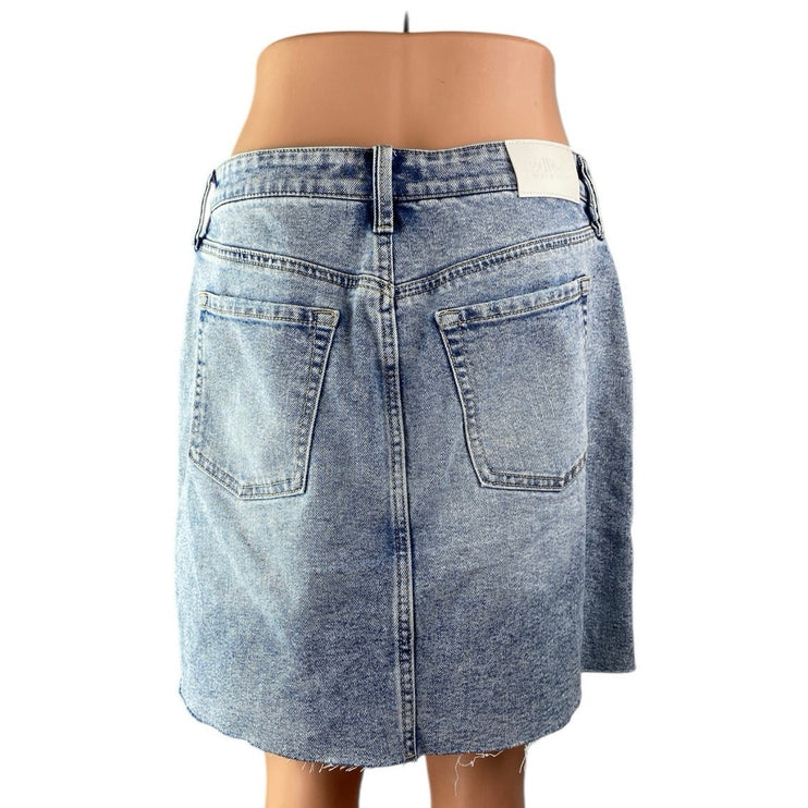 Edited by Remi Bader Women's Blue High Waisted Frayed Hem Mini Pencil Skirt Sz 6