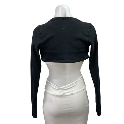 Gymshark Women's Black Ribbed Knit Long Sleeve Bolero Cardigan Cropped Top Sz S