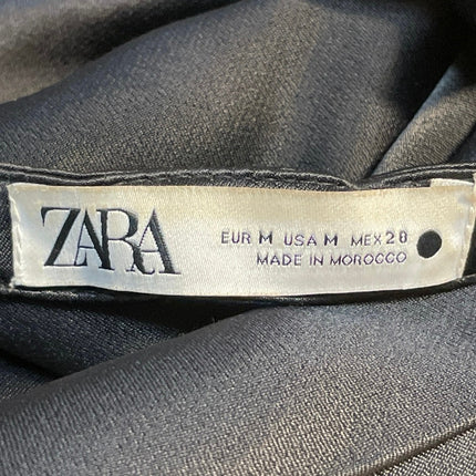 Zara Black Silk Satin Halter Cowl Neck Tie Open Back Backless Crop Top Size M