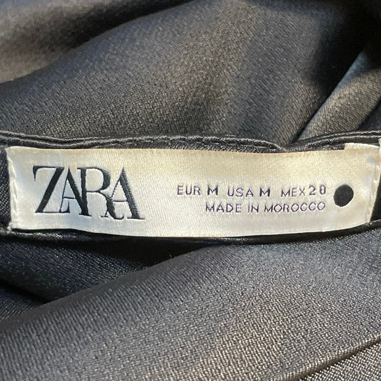 Zara Black Silk Satin Halter Cowl Neck Tie Open Back Backless Crop Top Size M