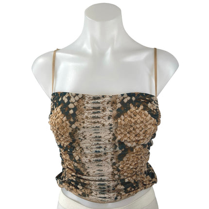 AFRM Womens Brown Snakeskin Sleeveless Cami Camisole Ruched Crop Tank Top Size M