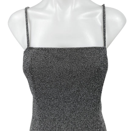 H&M Divided Black Metallic Sleeveless Cami Camisole Mini Bodycon Tank Dress L