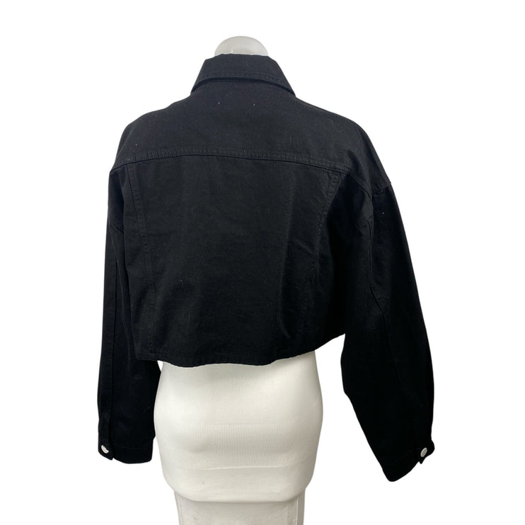 WeWoreWhat Women's Black Collared Long Sleeve Crop Boxy Denim Coat Jacket Size M