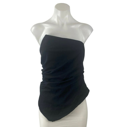 Abercrombie & Fitch Black Strapless Ruched Bandeau Asymmetric Blouse Top Size L