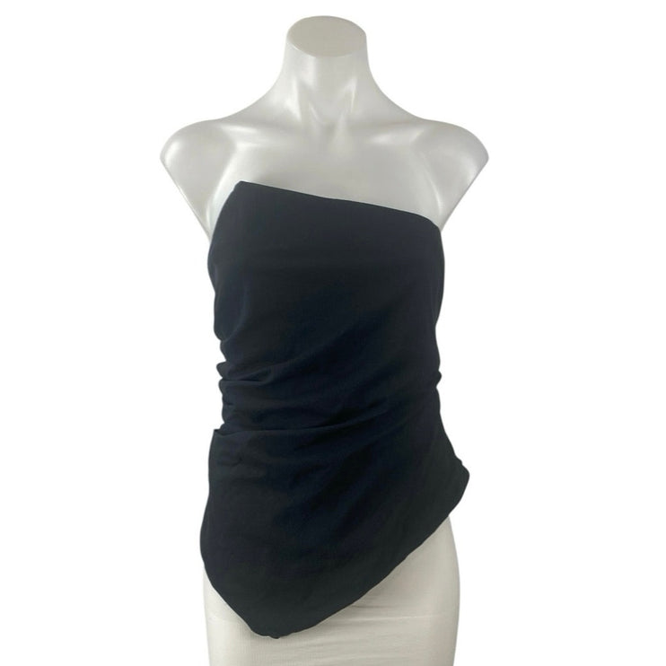 Abercrombie & Fitch Black Strapless Ruched Bandeau Asymmetric Blouse Top Size L