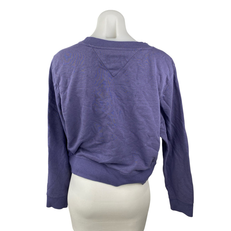 Tommy Jeans Womens Purple Crew Neck Long Sleeve Crop Sweater Sweatshirt Top Sz L