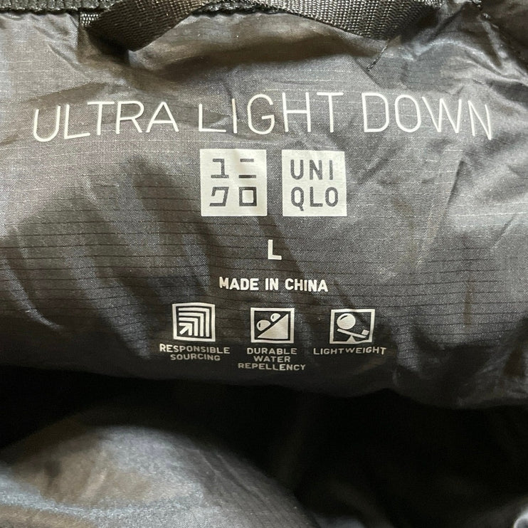 Uniqlo Ultra Light Down Black Quilted Sleeveless Long Vest Puffer Coat Jacket L