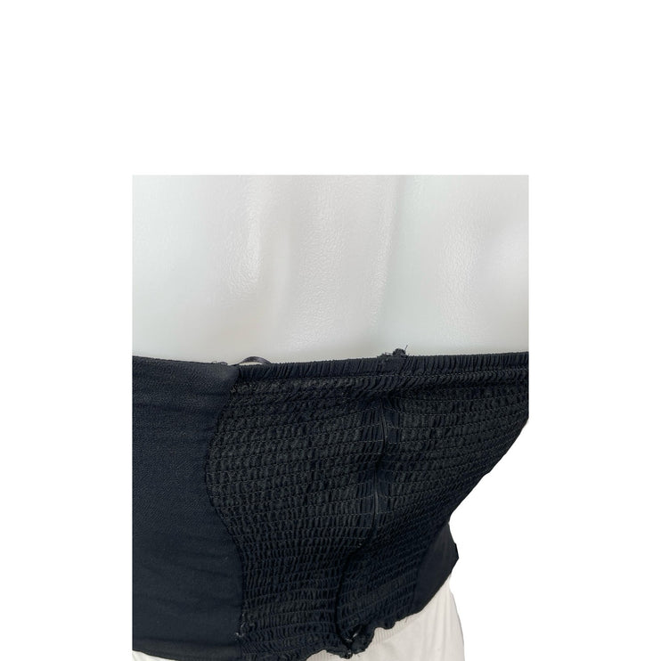Reformation Women's Black Smocked Back Sleeveless Strapless Bandeau Crop Top 4