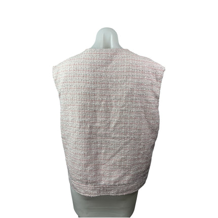 Neon Rose Relaxed Gilet Pink Tweed Button Down Sweater Vest Coat Jacket Top Sz M