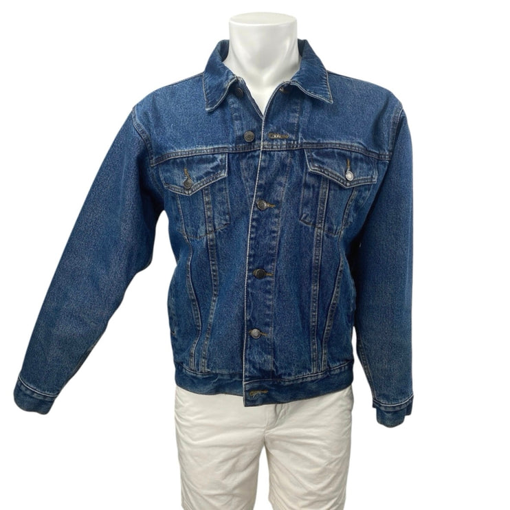 Army Navy Men's Blue Floral Embroidered Handmade Button Down Denim Coat Jacket M