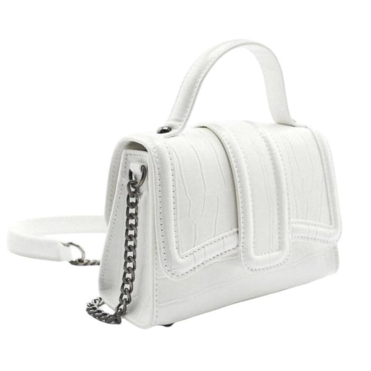 Zara Women's White leather Croc Embossed Chain Strap Satchel Crossbody Bag