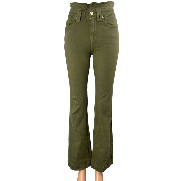 7 for All Mankind Women's Green High Rise Bootcut Flare Denim Jeans Pants Sz 24