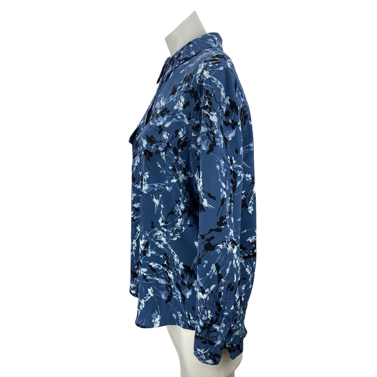 Alfani Womens Blue Floral Long Sleeve Pocket Button Down Blouse Shirt Top Size L