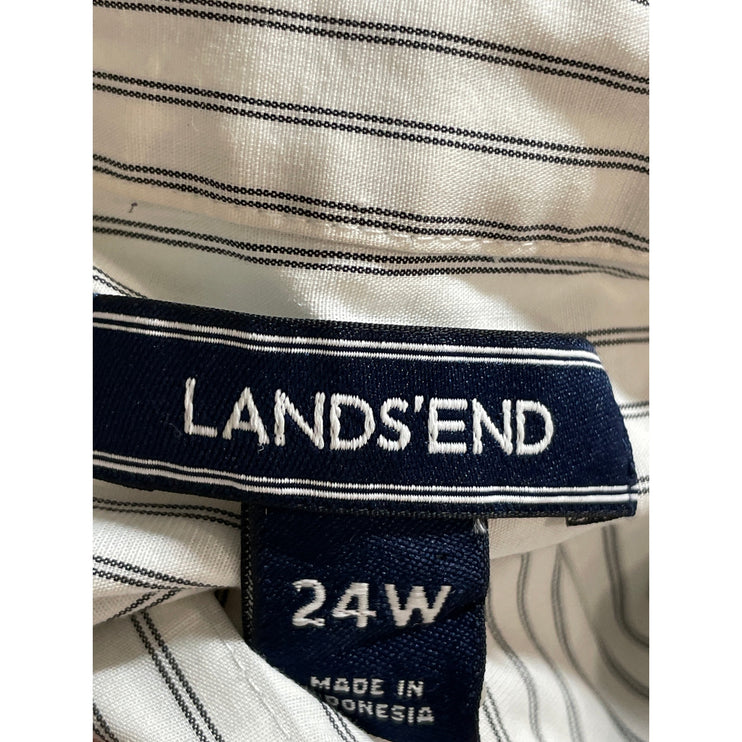 Lands' End Women's White Black Striped Long Sleeve Button Down Shirt Top 24W