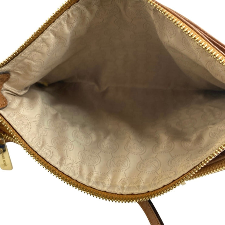 Michael Kors Women's Brown Pebbled Leather Double Zip Adjustable Crossbody Bag