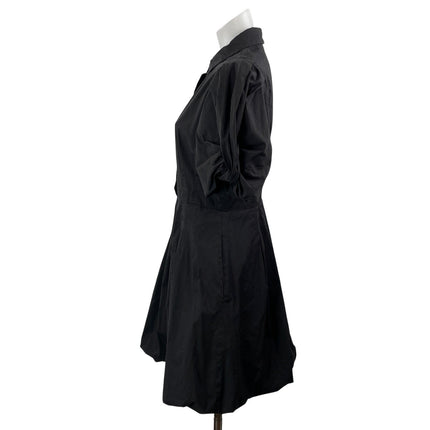 DKNY Black Short Puff Sleeve Pleated Button Down Fit & Flare Mini Dress Size 6