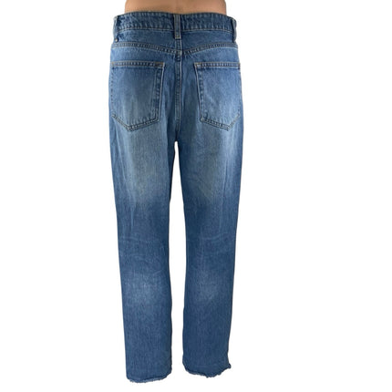 Reformation Women's Blue Straight Leg Frayed High Waist Denim Jeans Pants Sz 26
