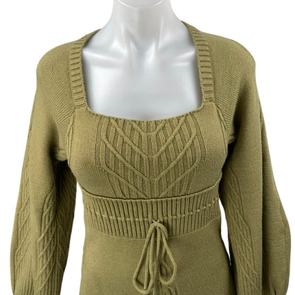 Free People Emmaline Green Long Balloon Sleeve Cutout Back Mini Sweater Dress S