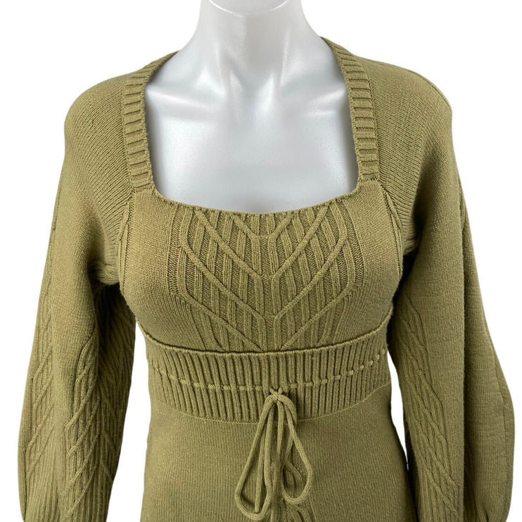 Free People Emmaline Green Long Balloon Sleeve Cutout Back Mini Sweater Dress S