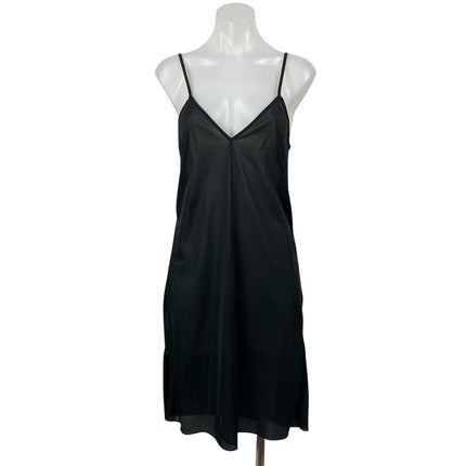 Liviana Conti Black Silky Satin Sleeveless Cami Camisole Mini Slip Tank Dress 42