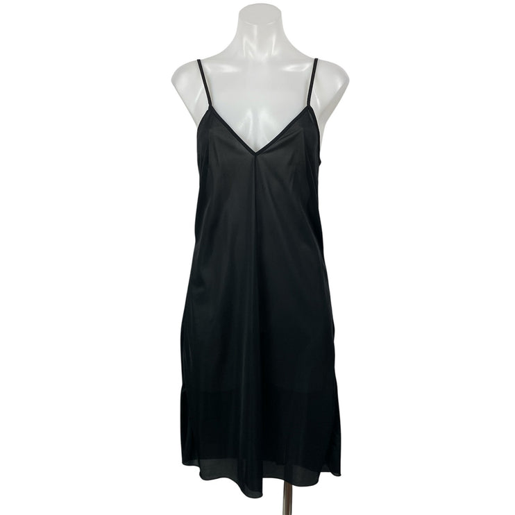 Liviana Conti Black Silky Satin Sleeveless Cami Camisole Mini Slip Tank Dress 42