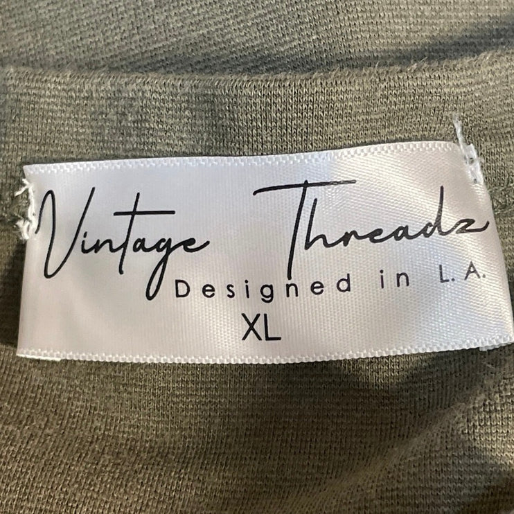 Vintage Threadz Green Sleeveless Crew Neck Button Up Crop Henley Tank Top Sz XL