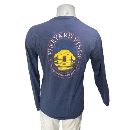 Vineyard Vines Men's Blue Dog Graphic Print Long Sleeve T Shirt Tee Top Size S