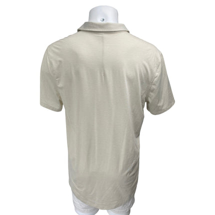 Lululemon Men's Beige Tan Short Sleeve Collared Striped Polo Shirt Top Size M/L