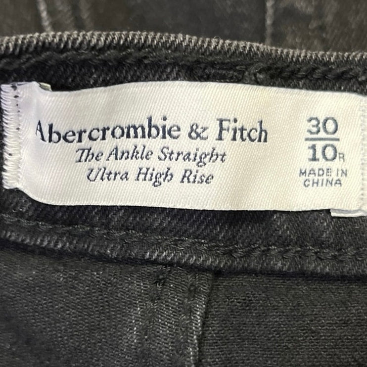 Abercrombie and Fitch Womens Black Distressed Ankle Straight Denim Jeans Size 10