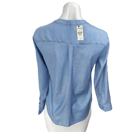 NEW Express Blue White Polka Dots Long Sleeve V Neck Shirt Blouse Top Size XS