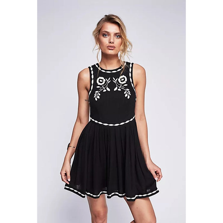 Free People Birds of a Feather Black Floral Embroidered Fit & Flare Mini Dress 4