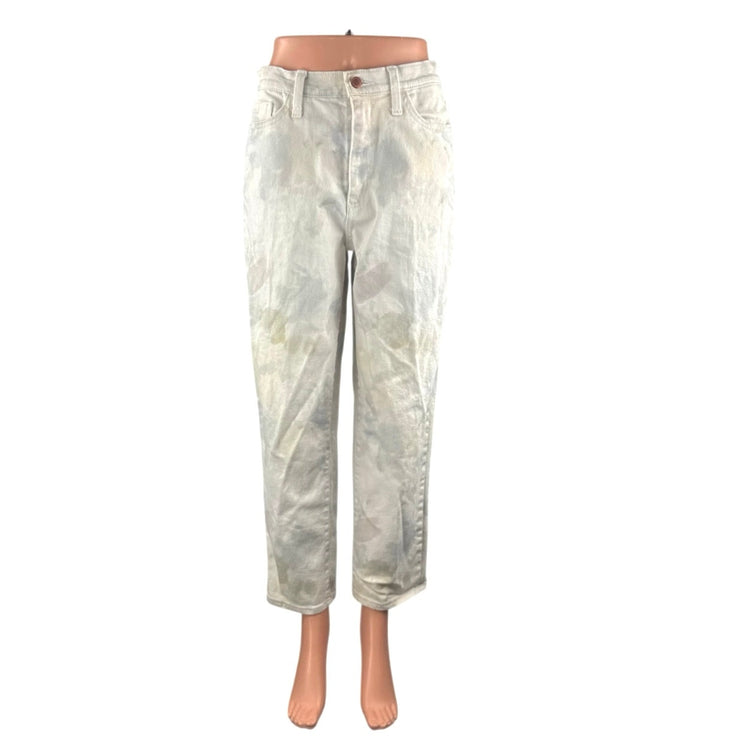 Universal Thread Women's Watercolor Floral Pastel Straight Crop Denim Jeans Sz 4