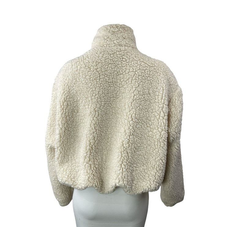 H&M Divided Womens Cream Sherpa Fleece High Neck Long Sleeve Coat Jacket Size S