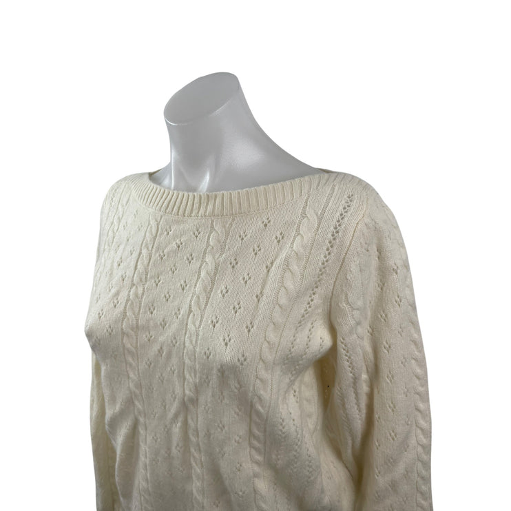 Aritzia Sunday Best Wool Cream Cable Knit Boat Neck Long Sleeve Sweater Top Sz S