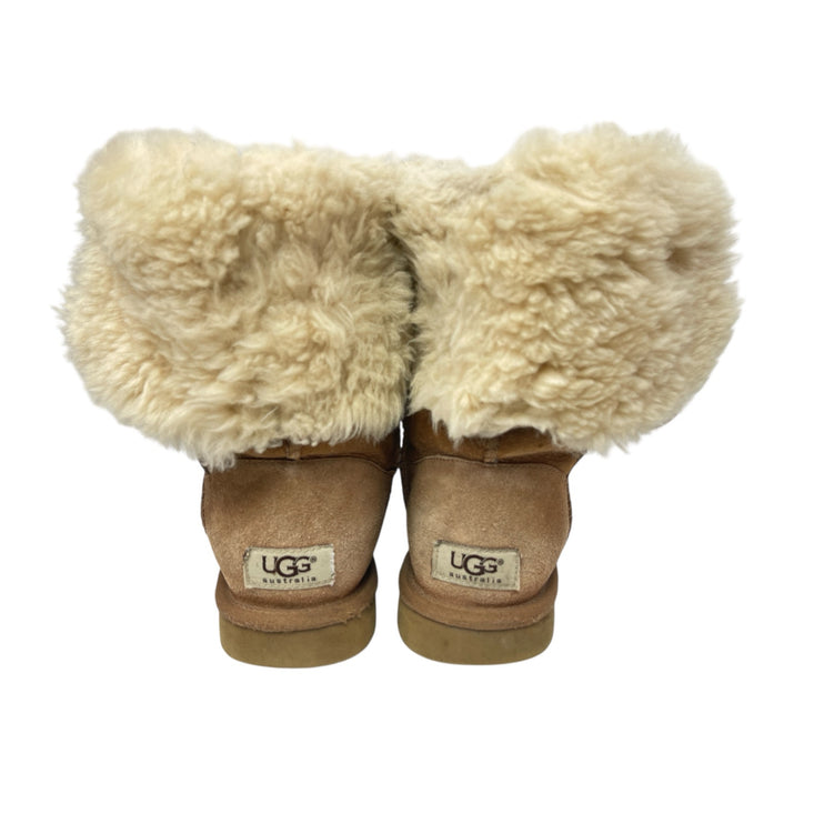 UGG Bailey Button Triplet II Brown Shearling Leather Mid Calf Snow Boots Size 7