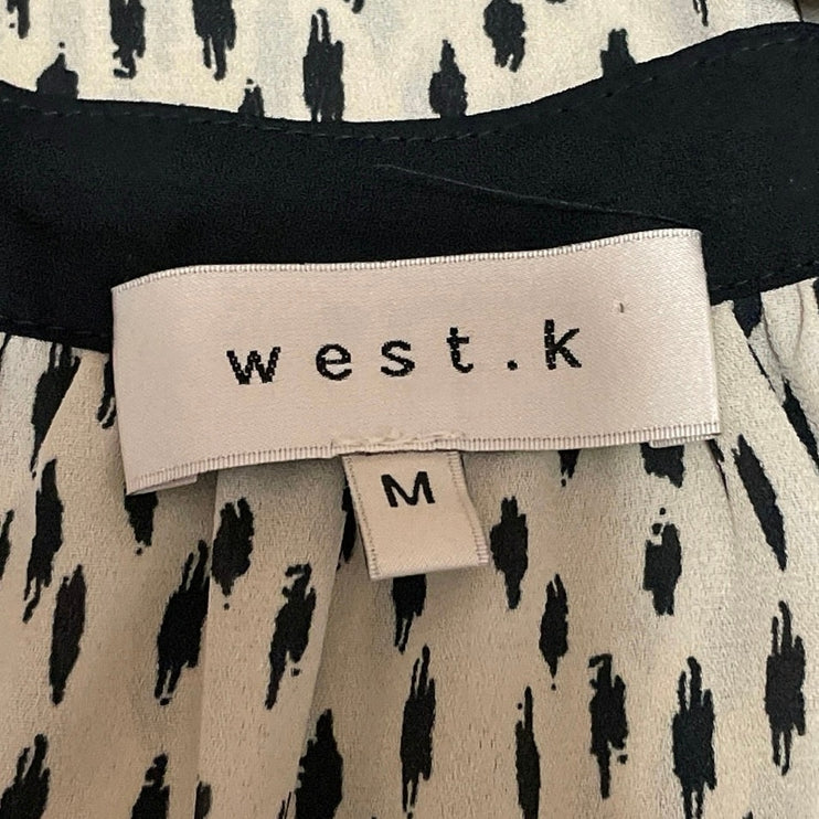 West K Women's Beige Black Dotted Tie Bow Sleeveless Tank Blouse Top Size M