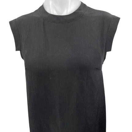 AllSaints Black 100% Silk Short Cap Sleeve Mock Neck Mini Shift Dress Size 4