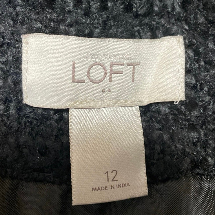 Ann Taylor LOFT Women's Black Tweed High Waist Zipper Mini A-Line Skirt Size 12