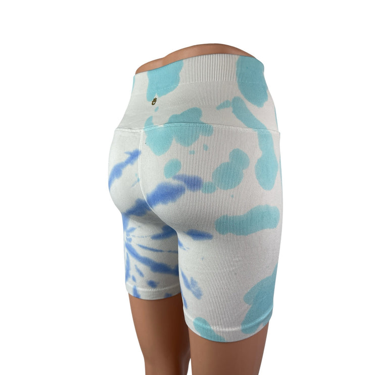 Spiritual Gangster White Blue Tie Dye High Rise Yoga Athletic Biker Shorts Sz XS