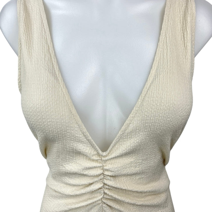 NEW Free People FB Beach Cream Summer Khaki Layla Deep V Maxi Dress Size XS