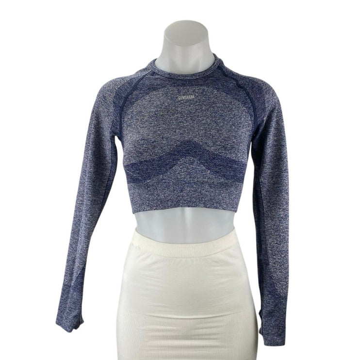 Gymshark Flex Sport Navy Marled Blue Long Sleeve Yoga Athletic Crop Top Size S